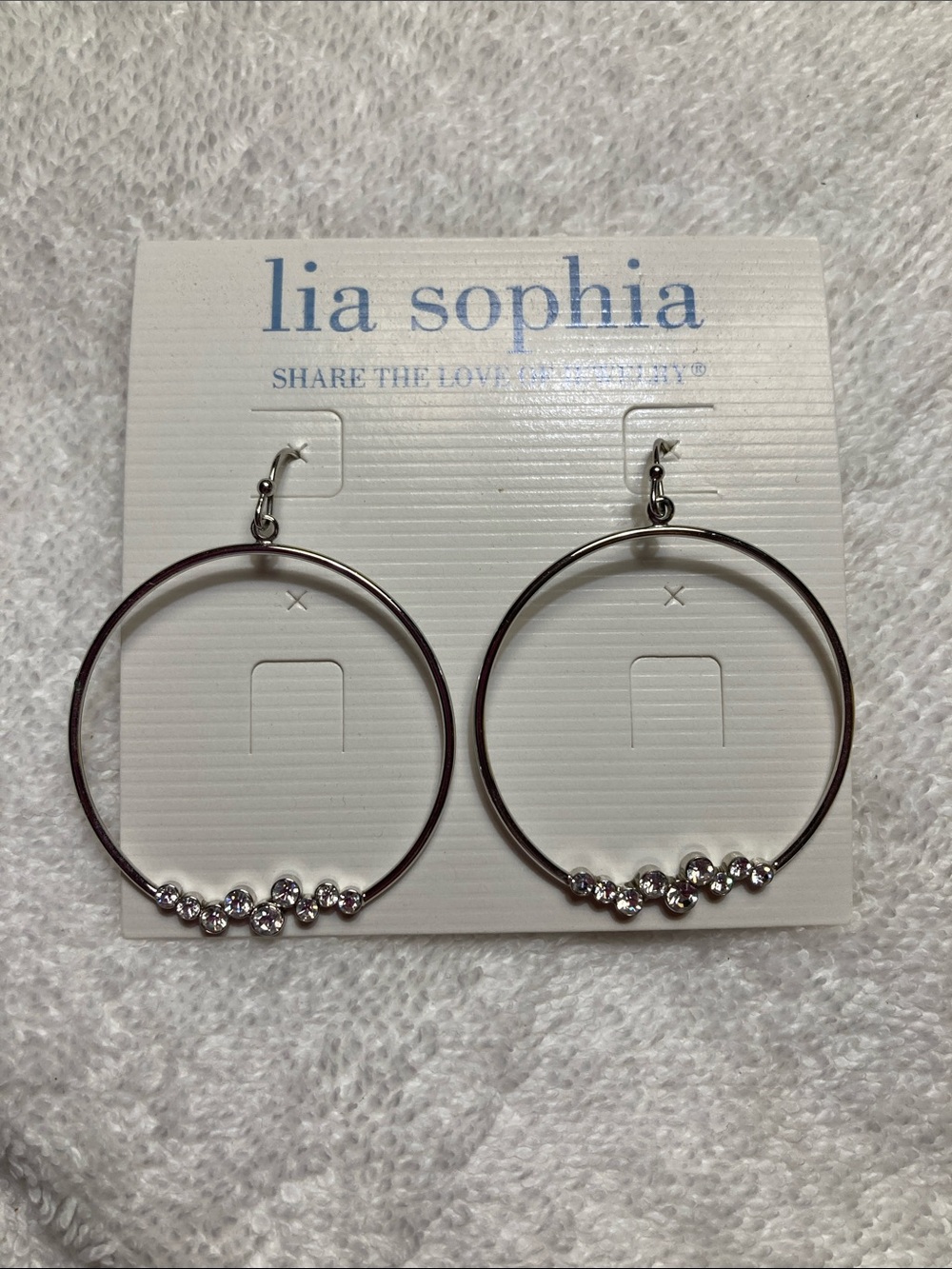 Lia Sophia Silver Hoop Earrings with Clear Crystal Accents